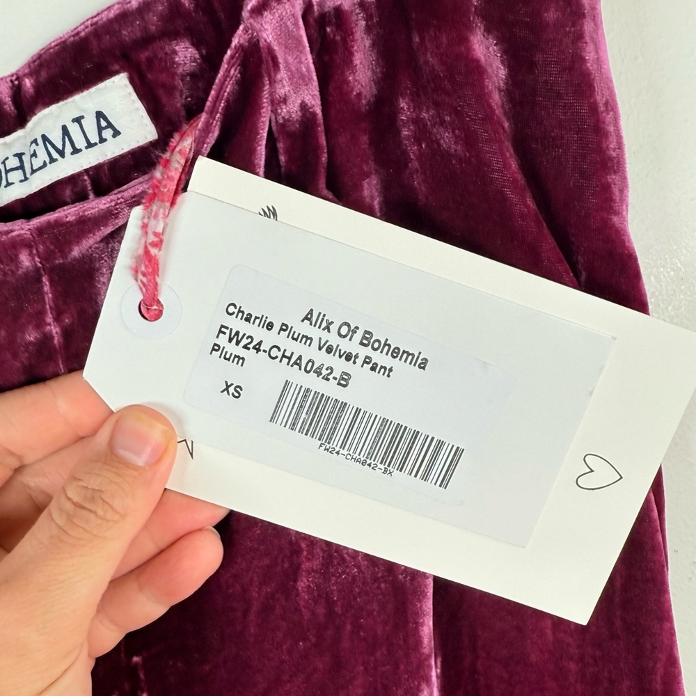 Alix of Bohemia Charlie Plum Velvet Wide-Leg Pants - Picture 9 of 11